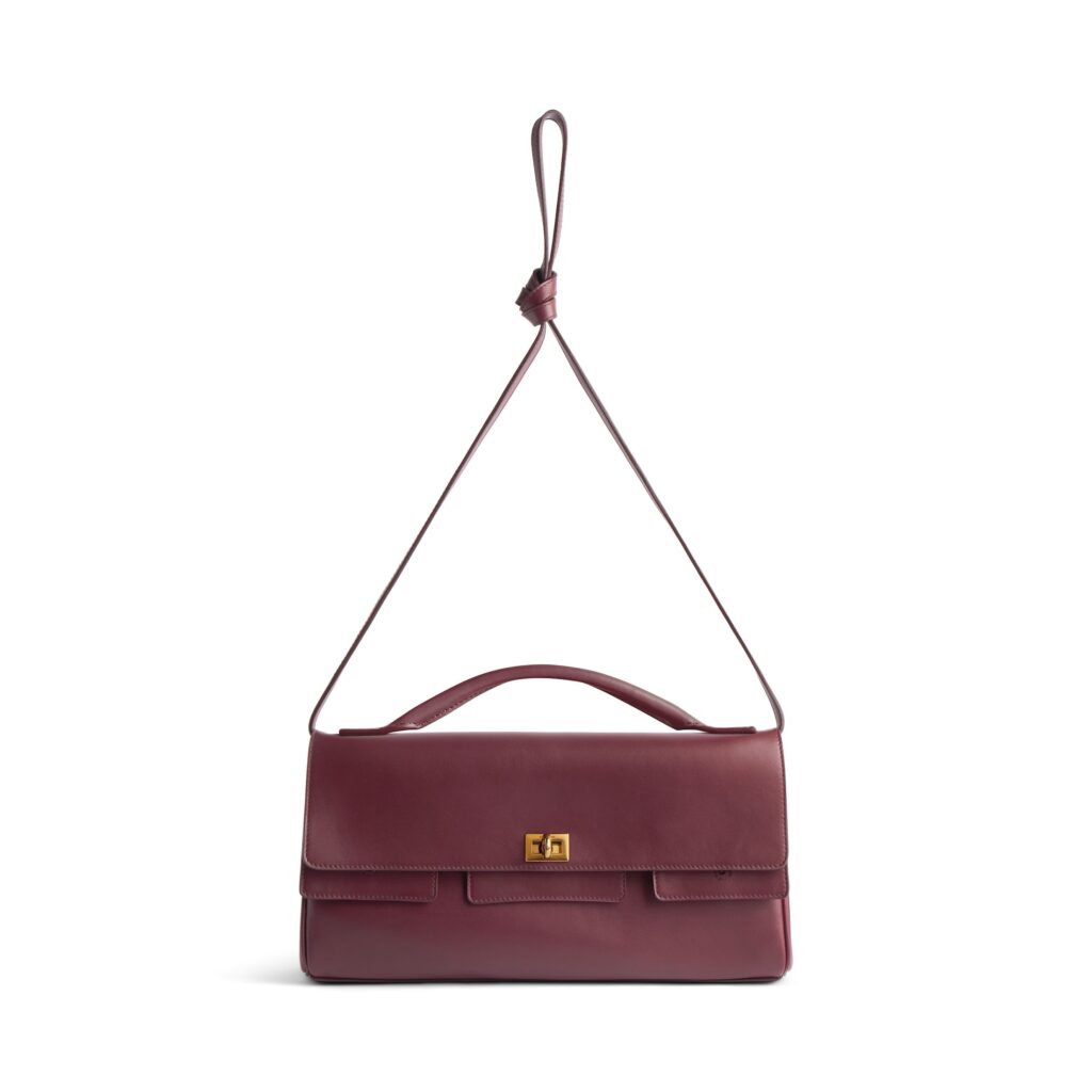Balenciaga Bel Air Small Leather Clutch on Strap in Dark Burgundy