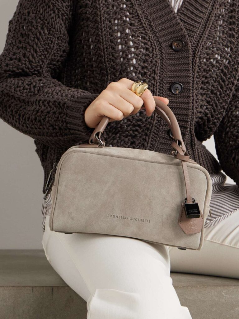 Brunello Cucinelli Gray Suede Shoulder Bag