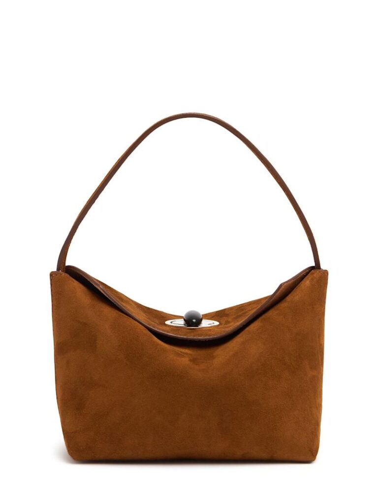 Christopher Esber Mini Turnlock Russet Suede Shoulder Bag
