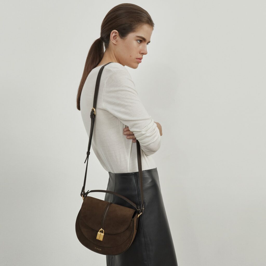 DeMellier Siena Saddle Mocha Suede Shoulder Bag
