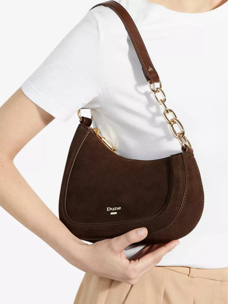 Dune Direction Small Dark Brown Suede Shoulder Bag
