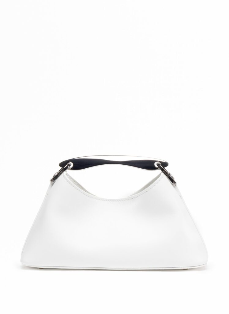 Elleme Mini Boomerang Leather Top Handle Bag in White Silver