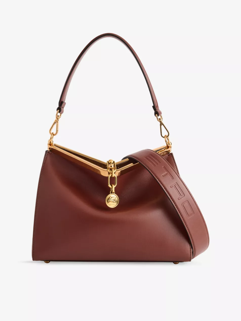 Etro Vela Medium Leather Shoulder Bag in Marrone Scuro