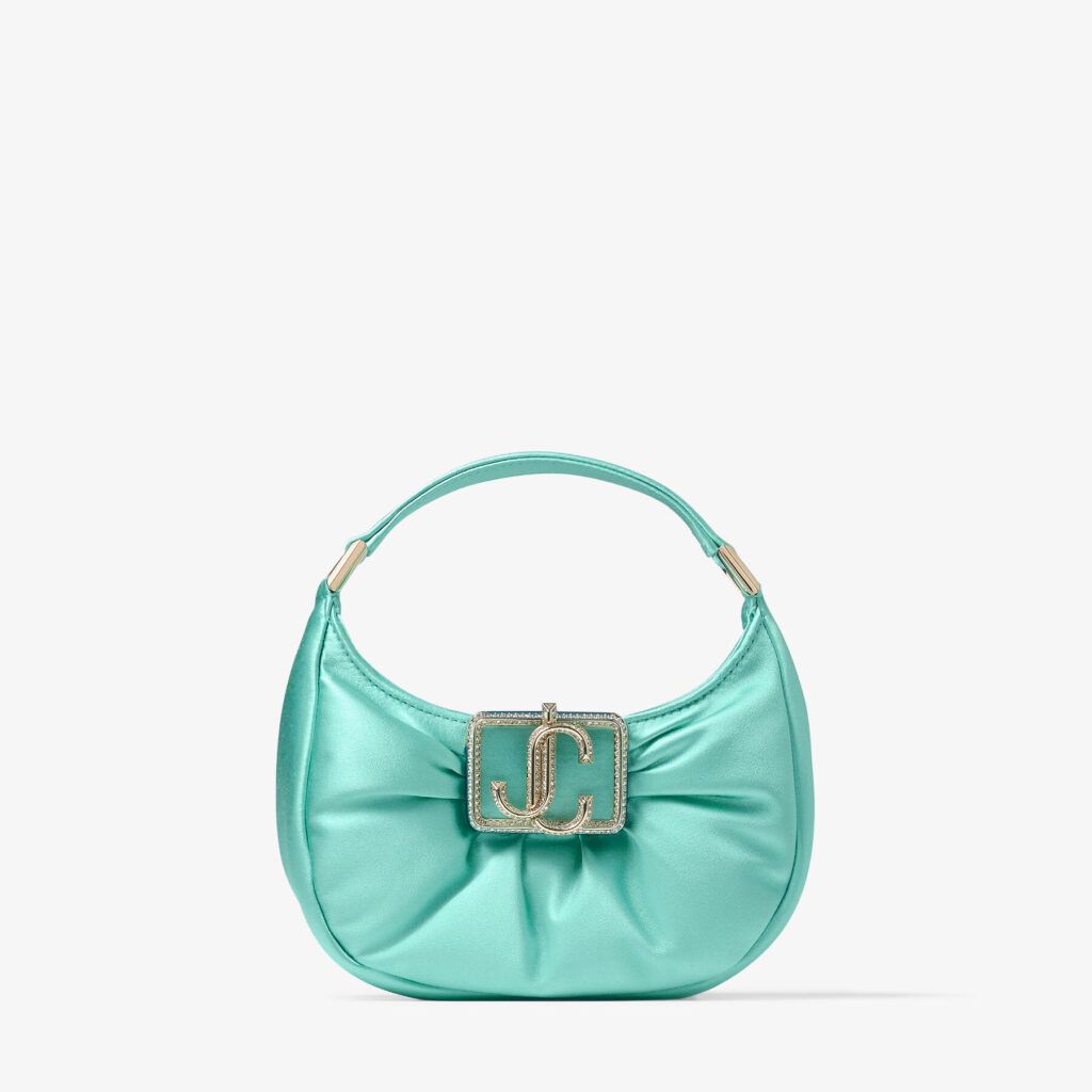 Jimmy Choo Edie Satin Hobo Mini Aqua Green Bag