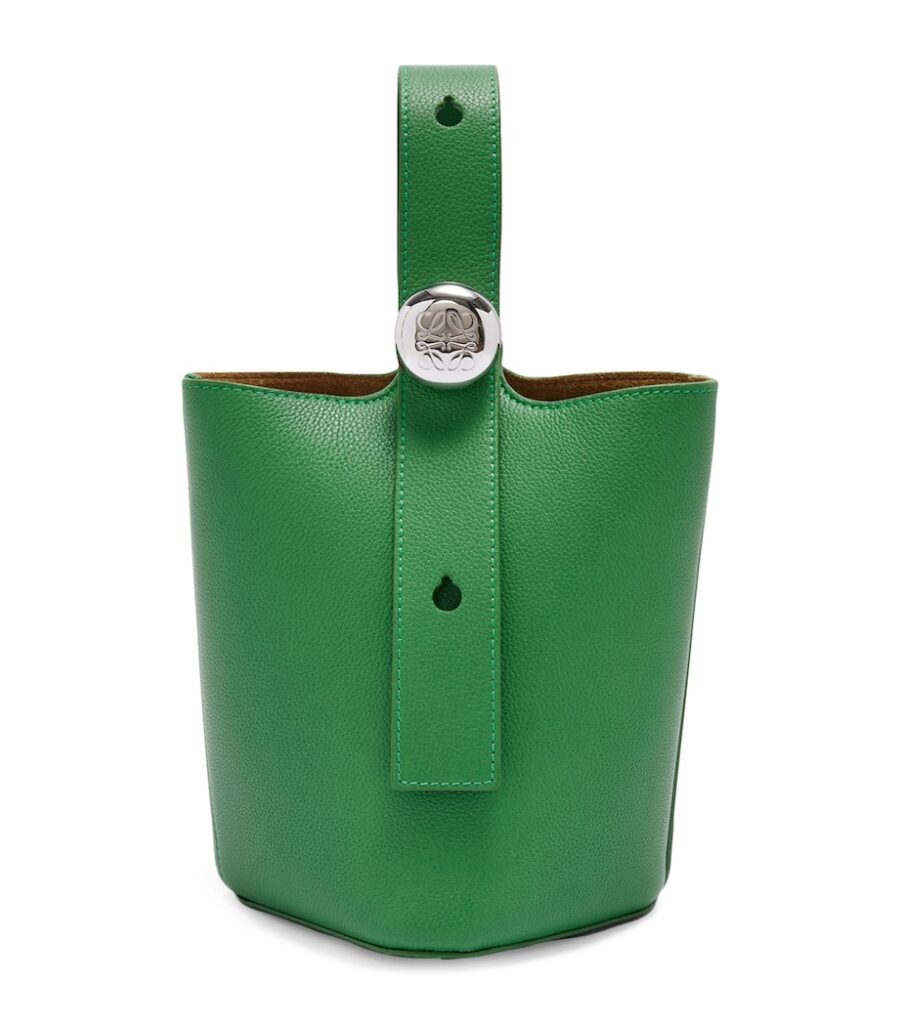 Loewe Mini Leather Pebble Bucket Bag in Tropical Green