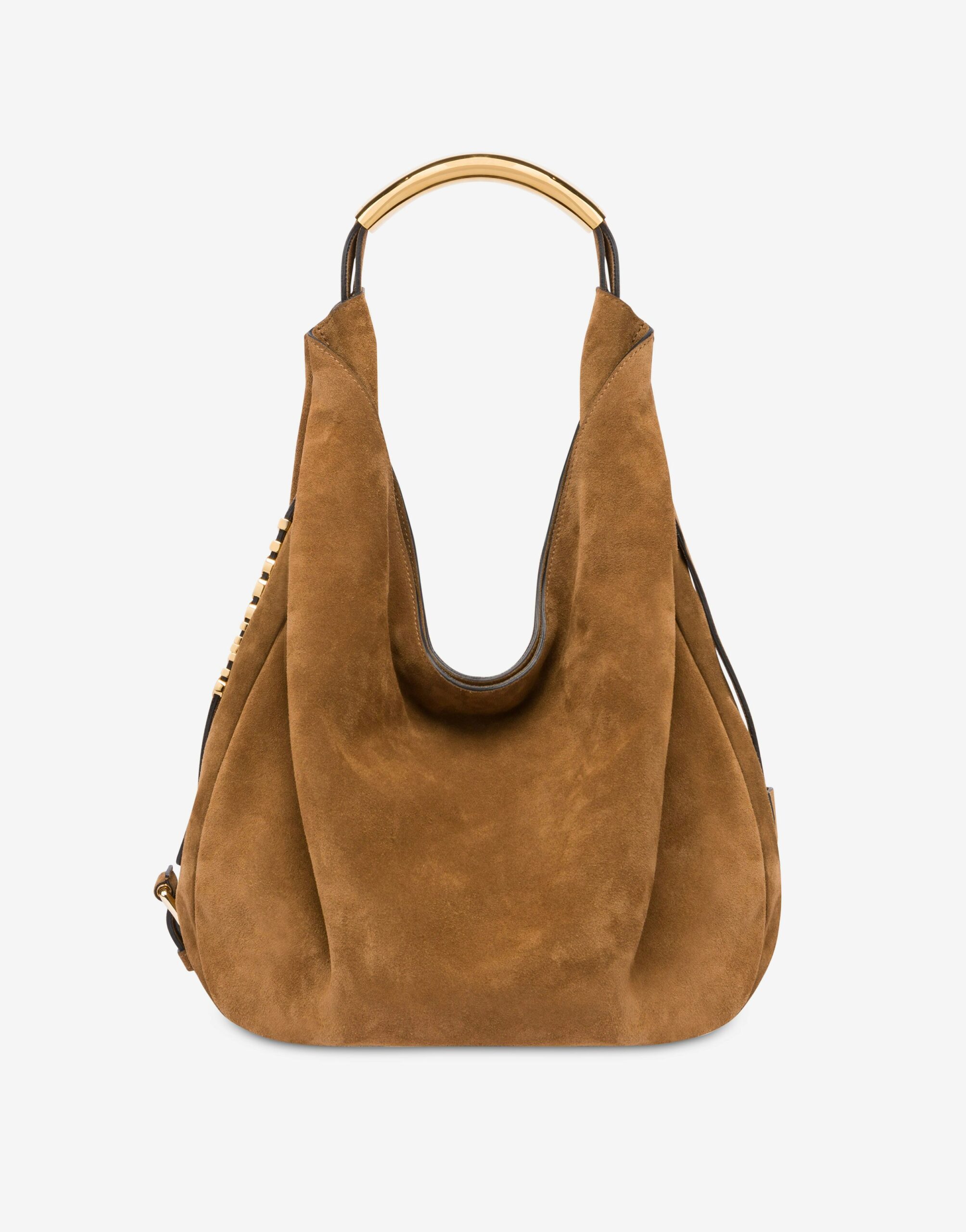 Moschino Handle Me Medium Brown Suede Hobo Bag