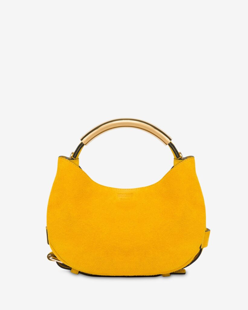 Moschino Handle Me Suede Yellow Top Handle Bag