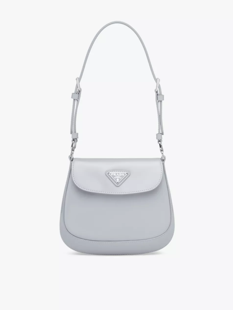 Prada Cleo Brushed Mini Leather Shoulder Bag Light Blue