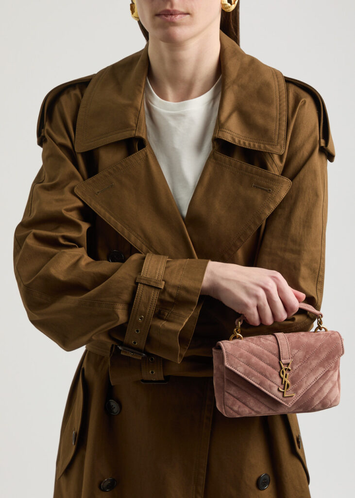 Saint Laurent College Mini Rose Suede Crossbody Bag