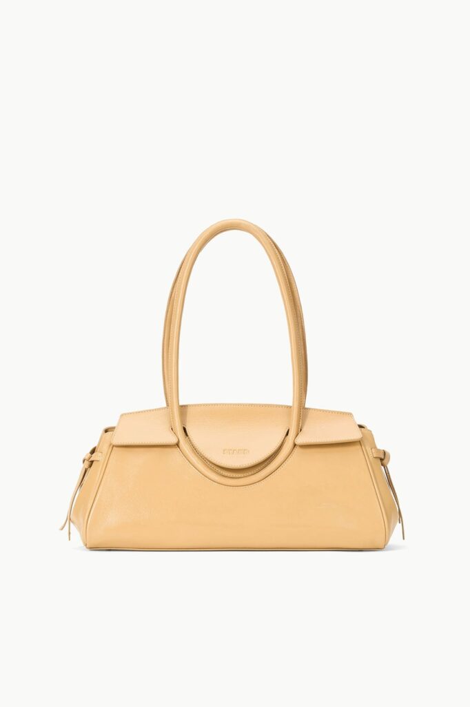 Staud Maude Leather Shoulder Bag with Flap Closure in Camel