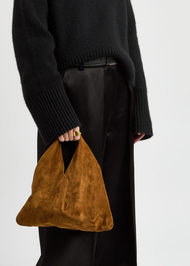 The Row Bindle Small Caramel Suede Top Handle Bag