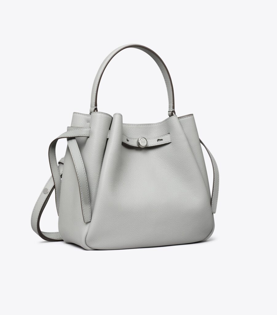 Tory Burch Romy Leather Bucket Bag in Light Granite