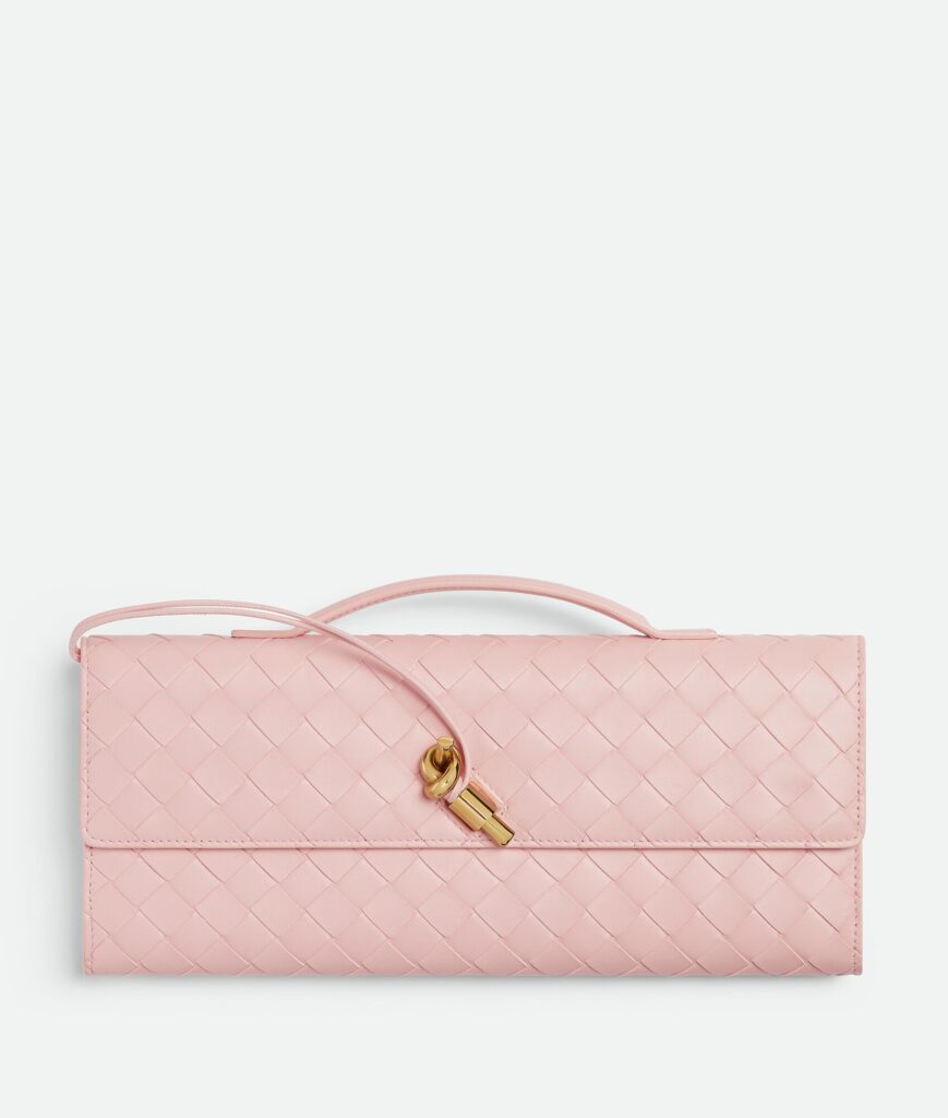 Bottega Veneta Adiamo Rose Pink Intrecciato Leather Clutch