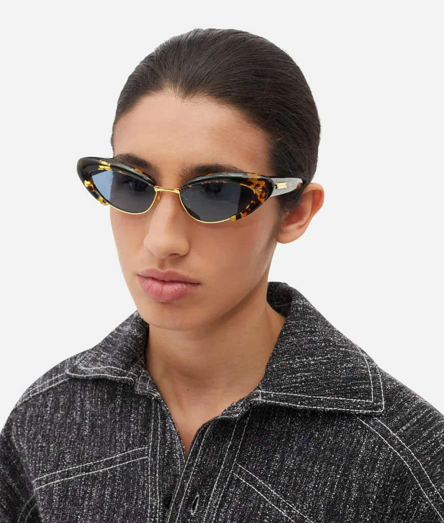Bottega Veneta Angle Cat Eye Sunglasses in Havana and Blue Acetate