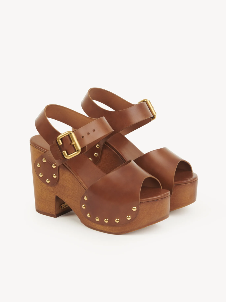 Chloe Jeannette Womens Wedge Clog in Ginger Brown Leather