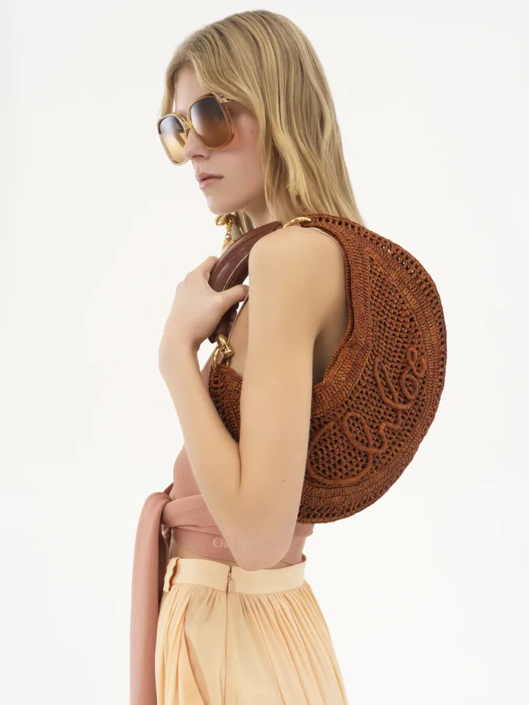 Chloe Summer Banana Hobo Clay Brown Raffia Bag