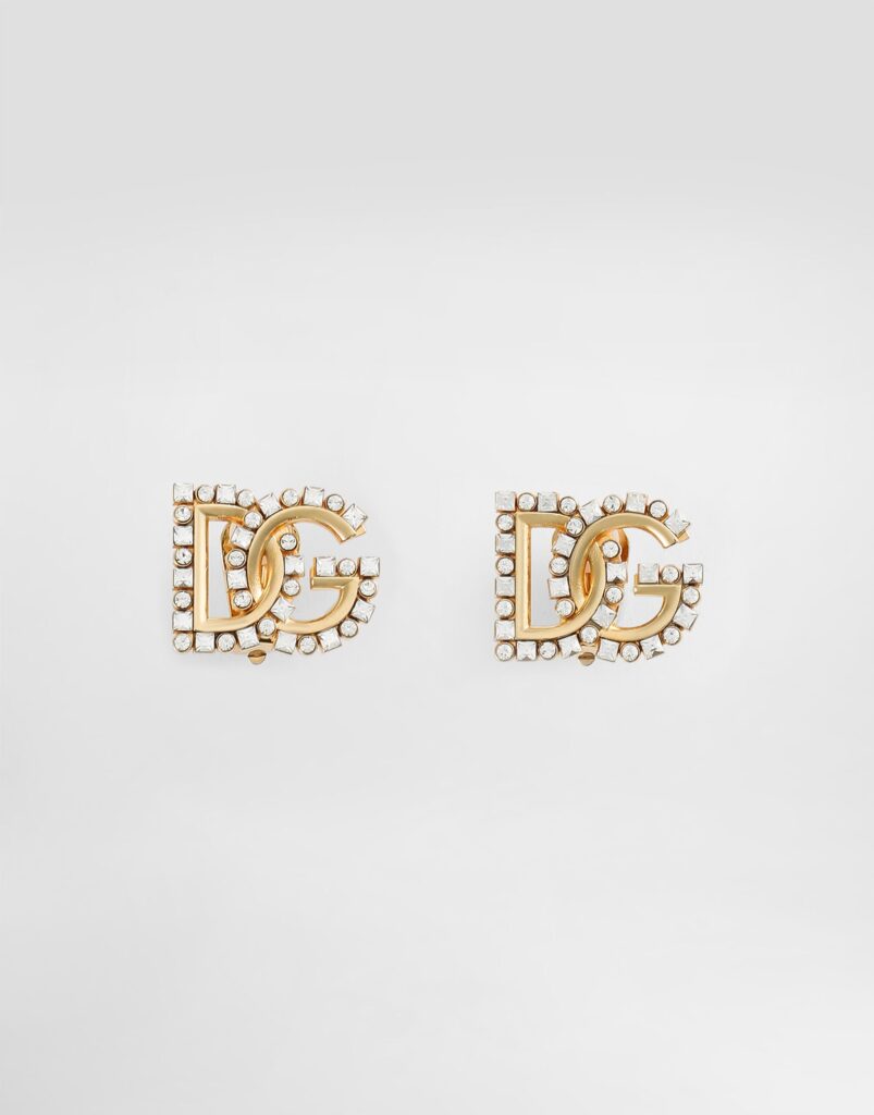 Dolce Gabbana Gold Earrings Rhinestone-detailed DG Logo