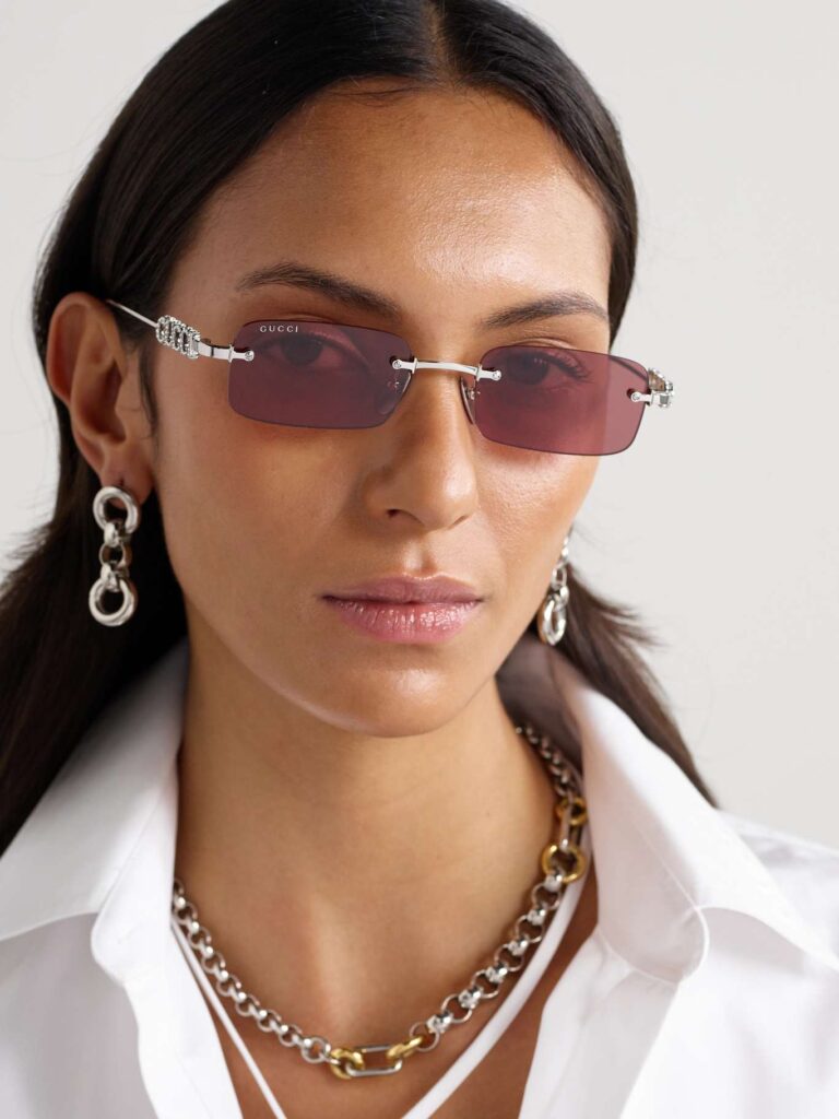Gucci Lettering Rimless Rectangle-frame Silver-tone Sunglasses