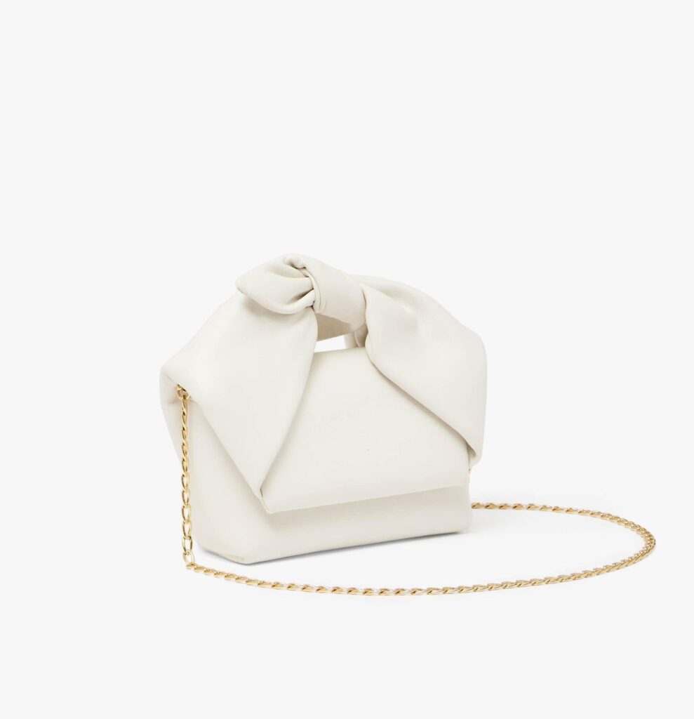JW Anderson Small Bow Twister White Leather Top Handle Bag