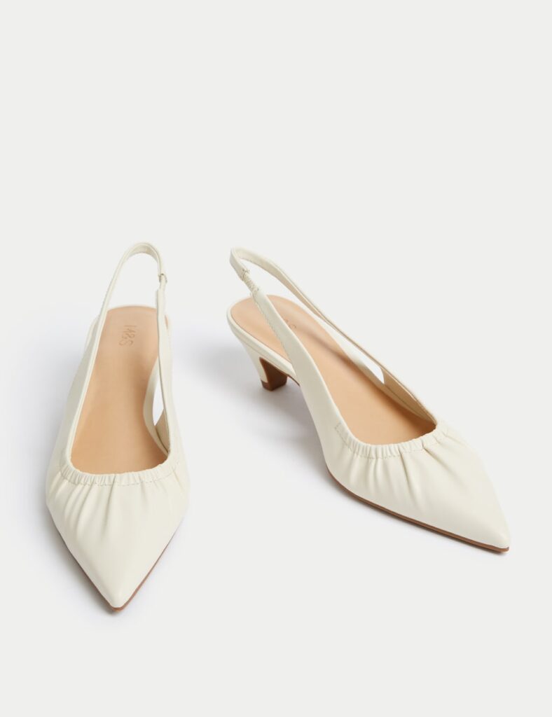 Marks & Spencer Womens Slip on Kitten Heel Slingback in Cream