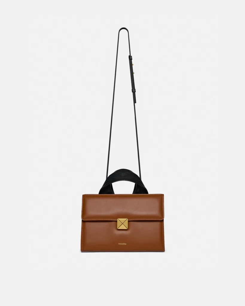 Nanushka The Sandi Lock Tan Leather Top Handle Bag