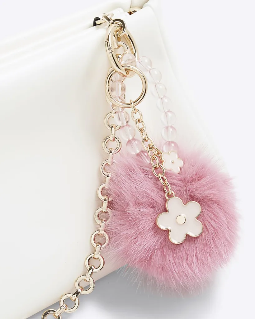 River Island Pink Pom Pom Floral Bag Charm