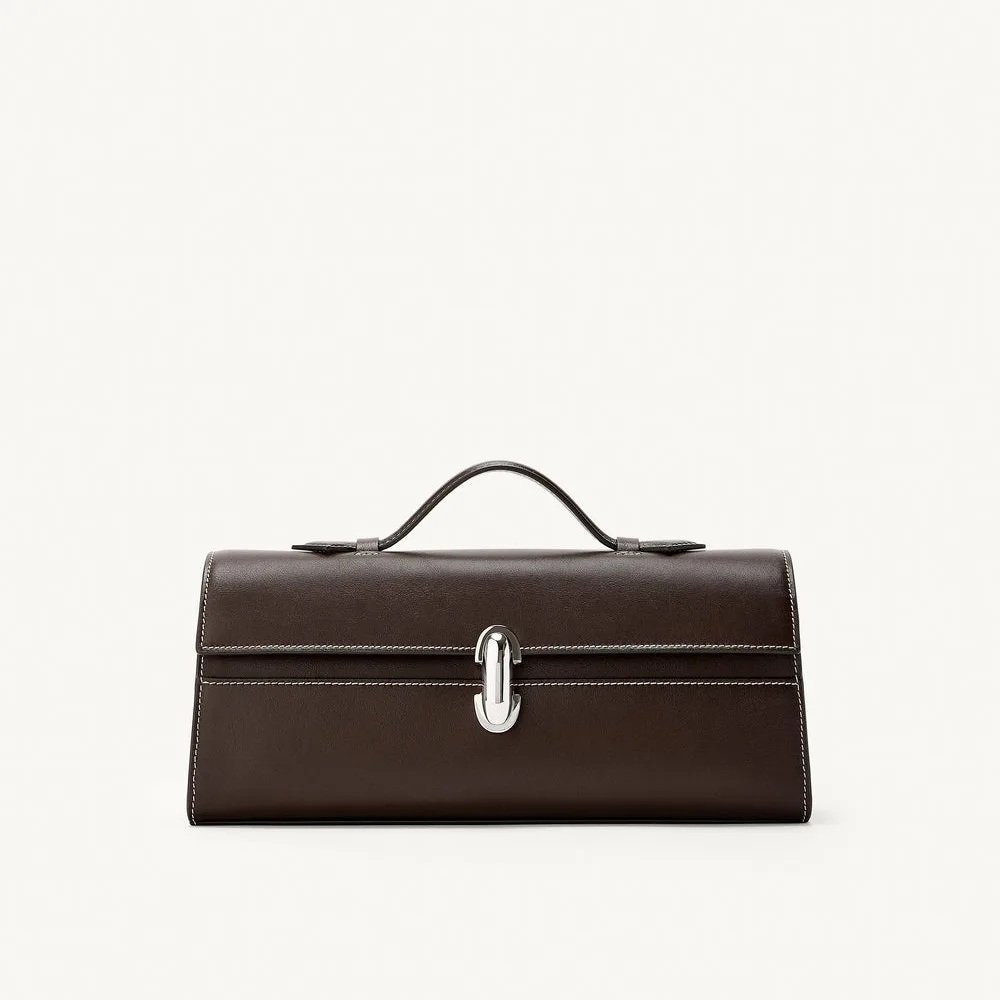 Savette Slim Symmetry Smooth Coffee Calf Leather Pochette
