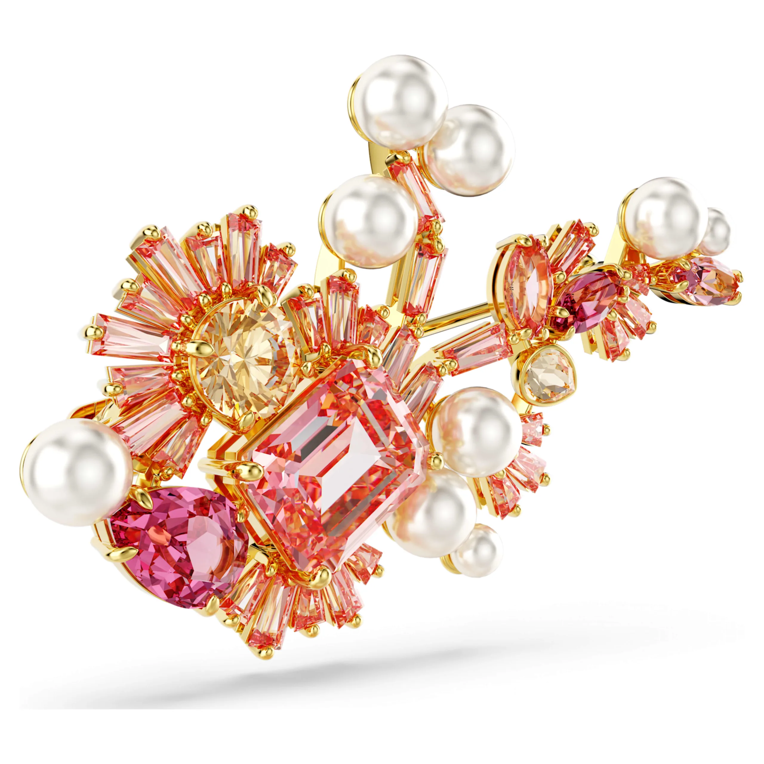 Swarovski Gema Crystal Pearl Pink Flower Gold-plated Brooch