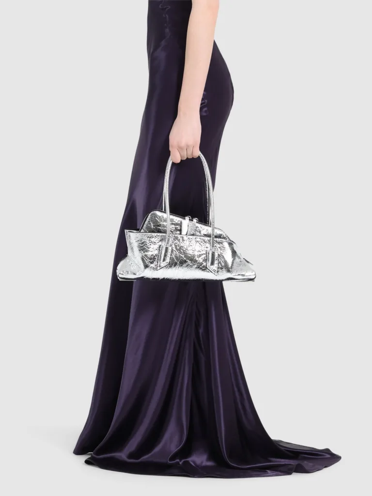 The Attico Small La Passeggiata Silver Leather Top Handle Bag