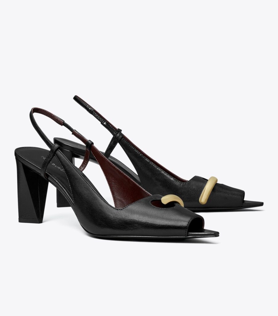 Tory Burch Pierced Wommens Peep-toe Slingback Perfect Black