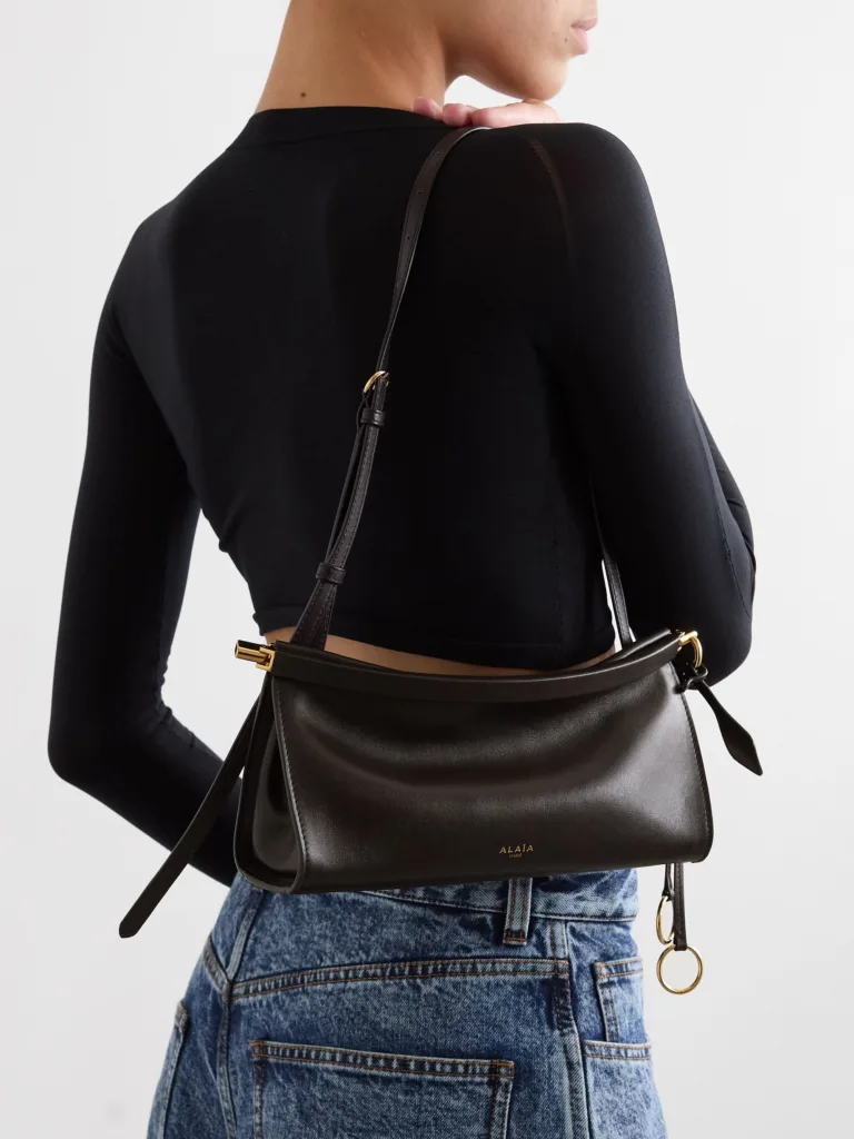 Alaia Le Click East West Dark Brown Small Leather Shoulder Bag