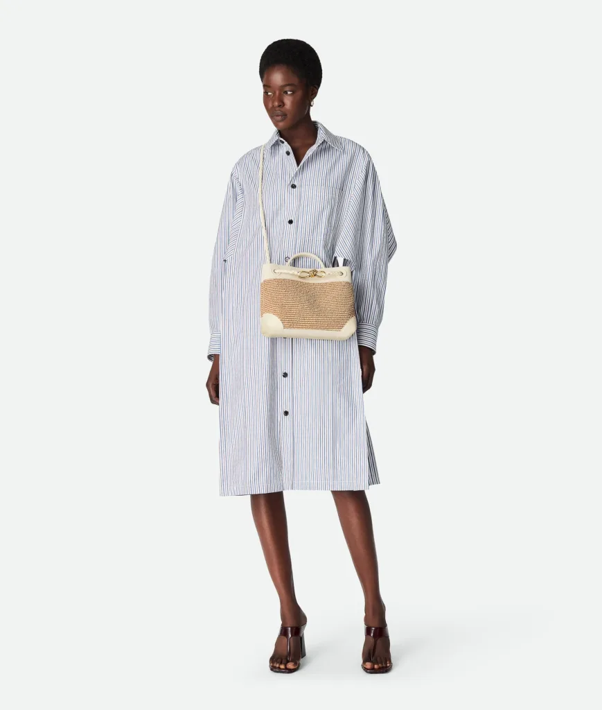 Bottega Veneta Small Andiamo in Sea Salt Leather and Natural Raffia