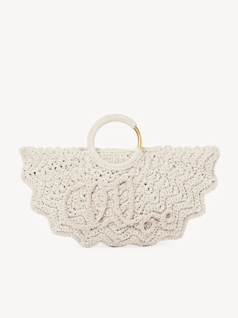 Chloe Small Bracelet Paravent Tote Bag in Deep Ivory Crochet
