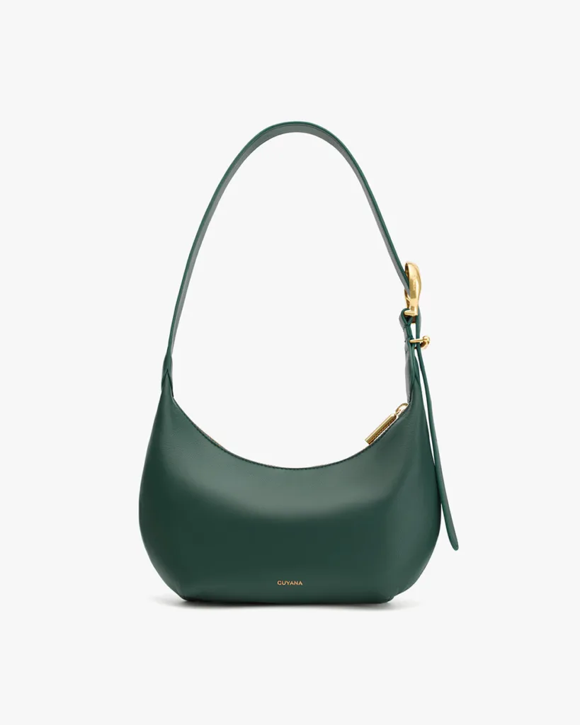 Cuyana Mini Celestia Bottle Green Leather Shoulder Bag