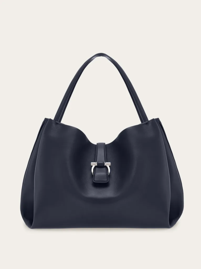Ferragamo Large Navy Blue Calfskin Leather Tote Bag