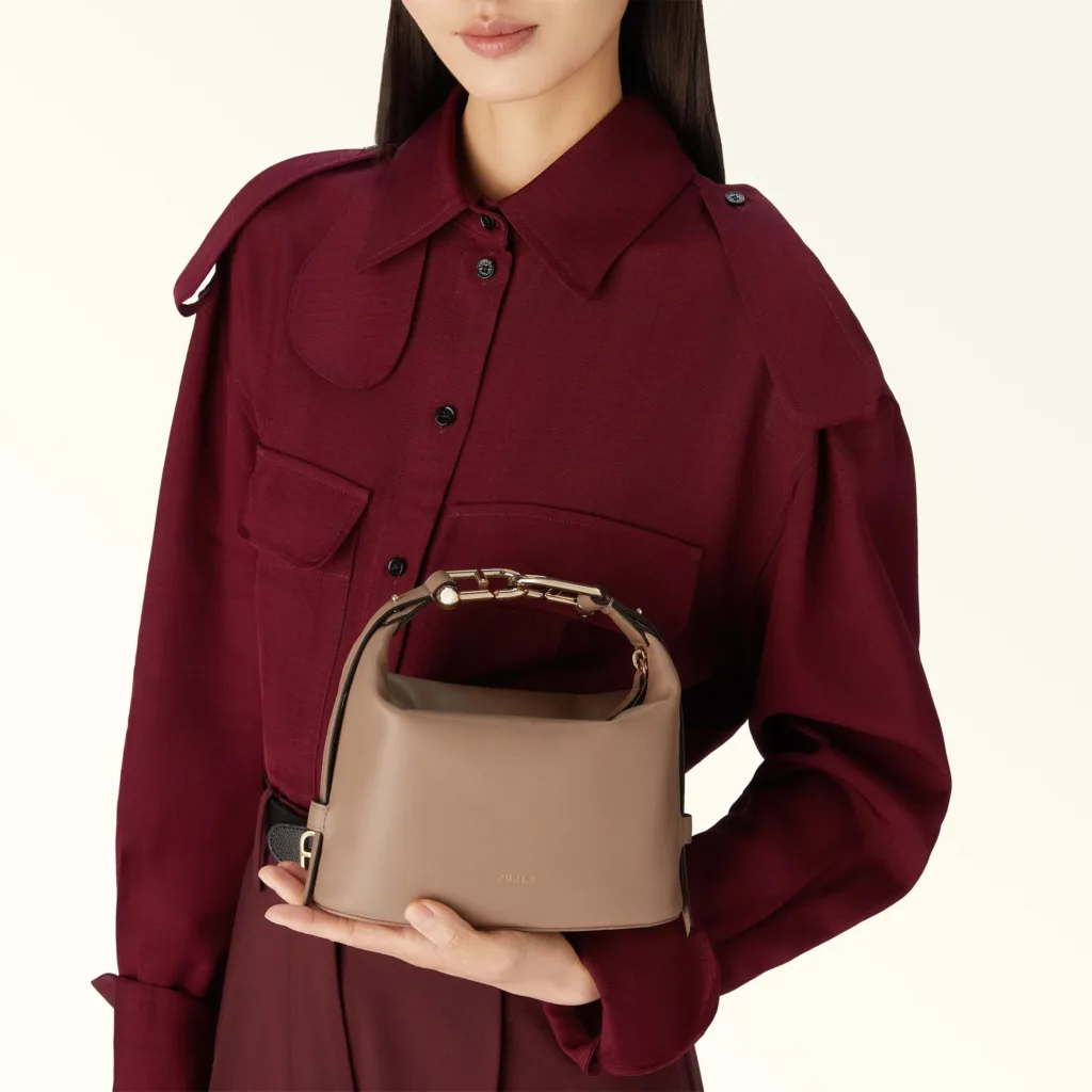 Furla Small Nuvola Greige Soft Leather Top Handle Bag