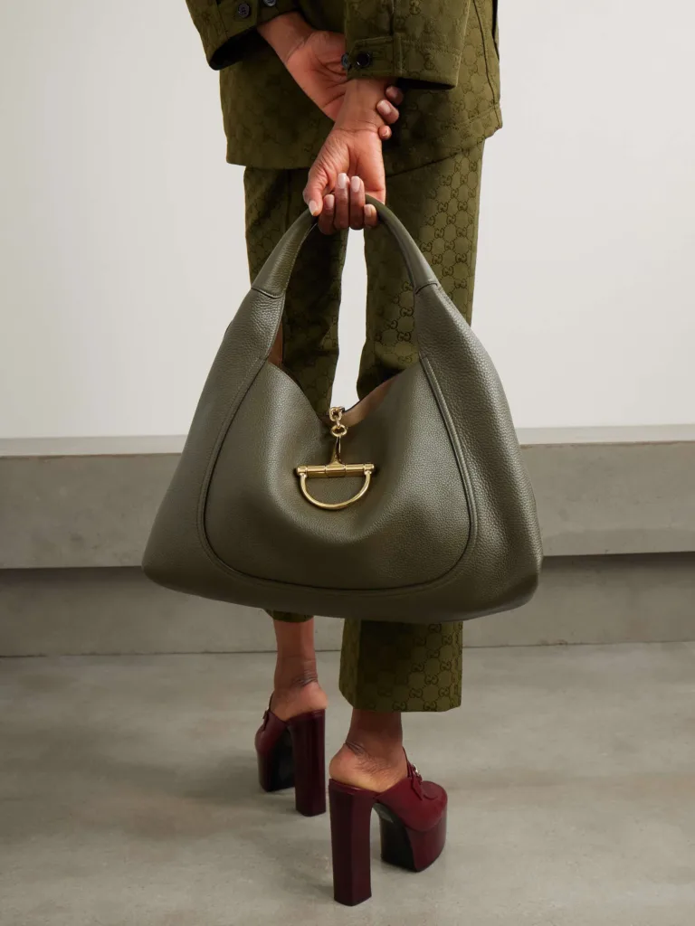 Gucci Softbit Maxi Textured Green Leather Tote Bag