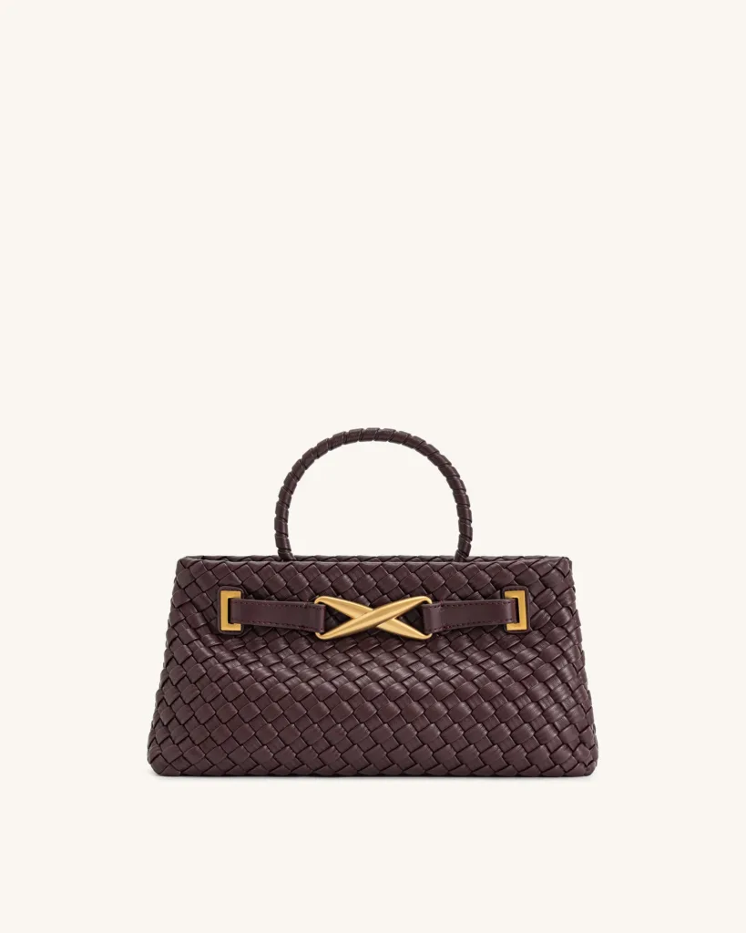 JW Pei Elora Woven Deep Burgundy Tote Bag