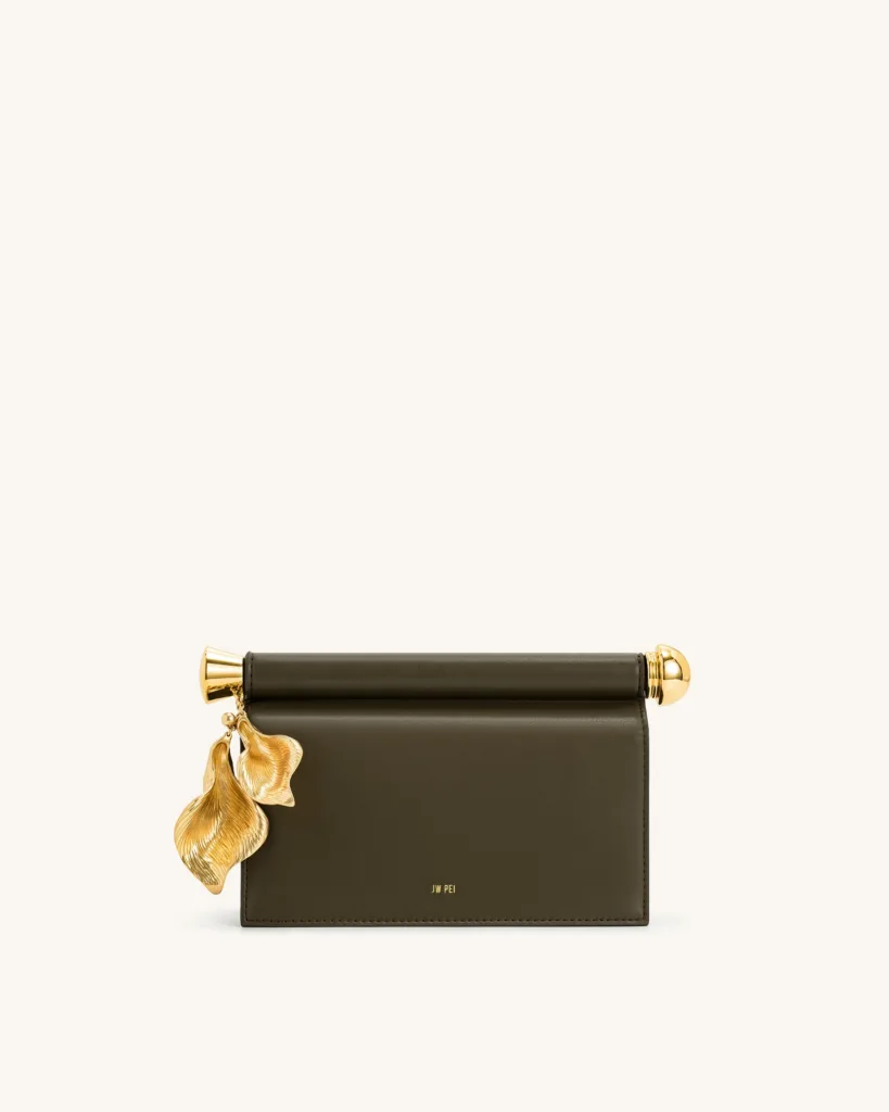 JW Pei Holly Metal Pendant Embellished Dark Olive Clutch