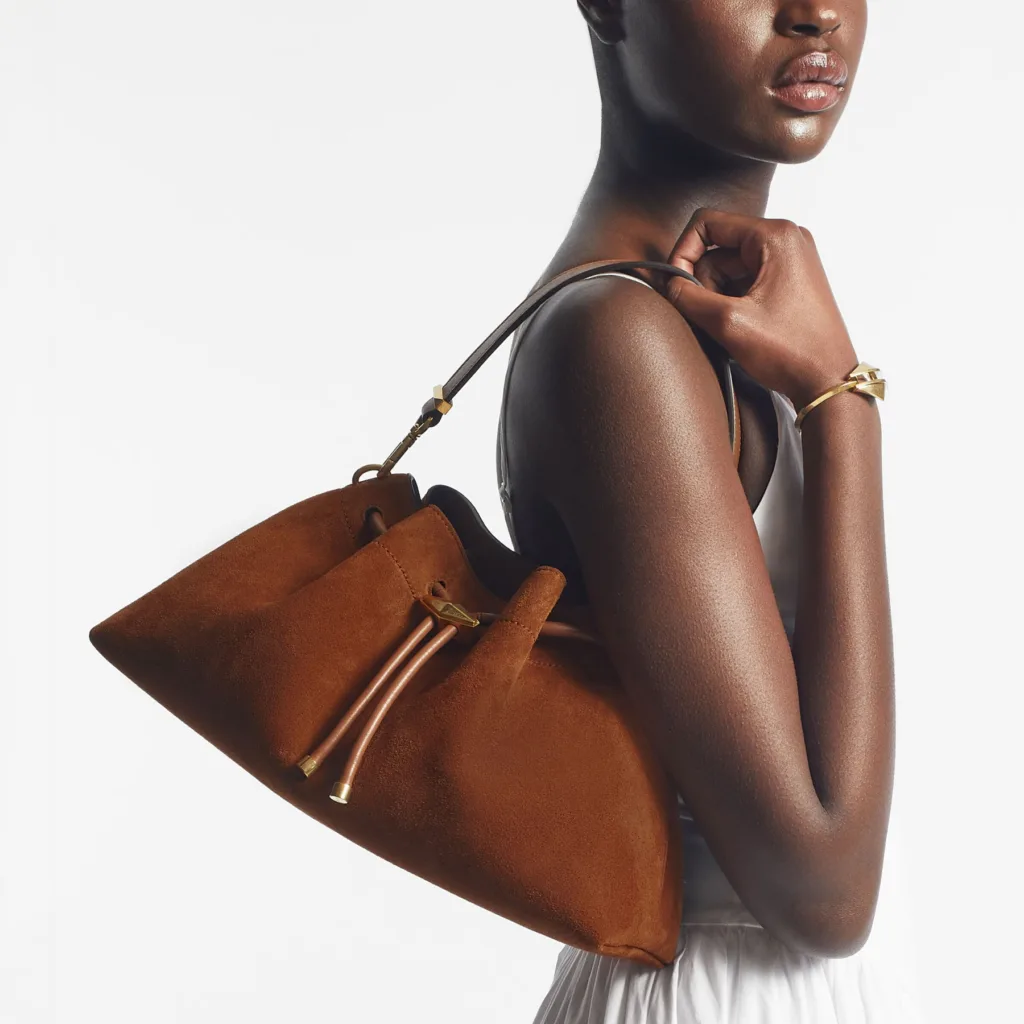 Jimmy Choo Cinch M Tan Suede Shoulder Bag