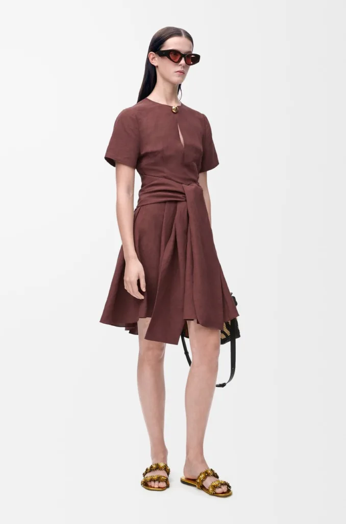 Loewe Pebble Dress in Coffee Viscose and Linen
