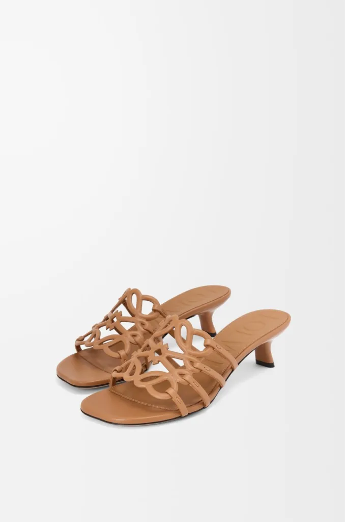 Loewe Petal Anagram Slide in Soft Camel Calfskin