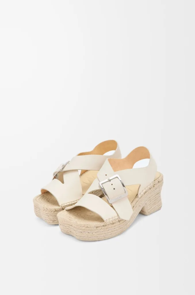 Loewe Petal Espadrille Platform Sandal in Soft White Calfskin