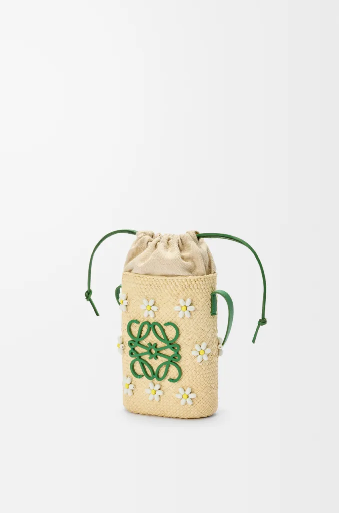 Loewe Square Pocket Tropical Green Iraca Palm and Calfskin