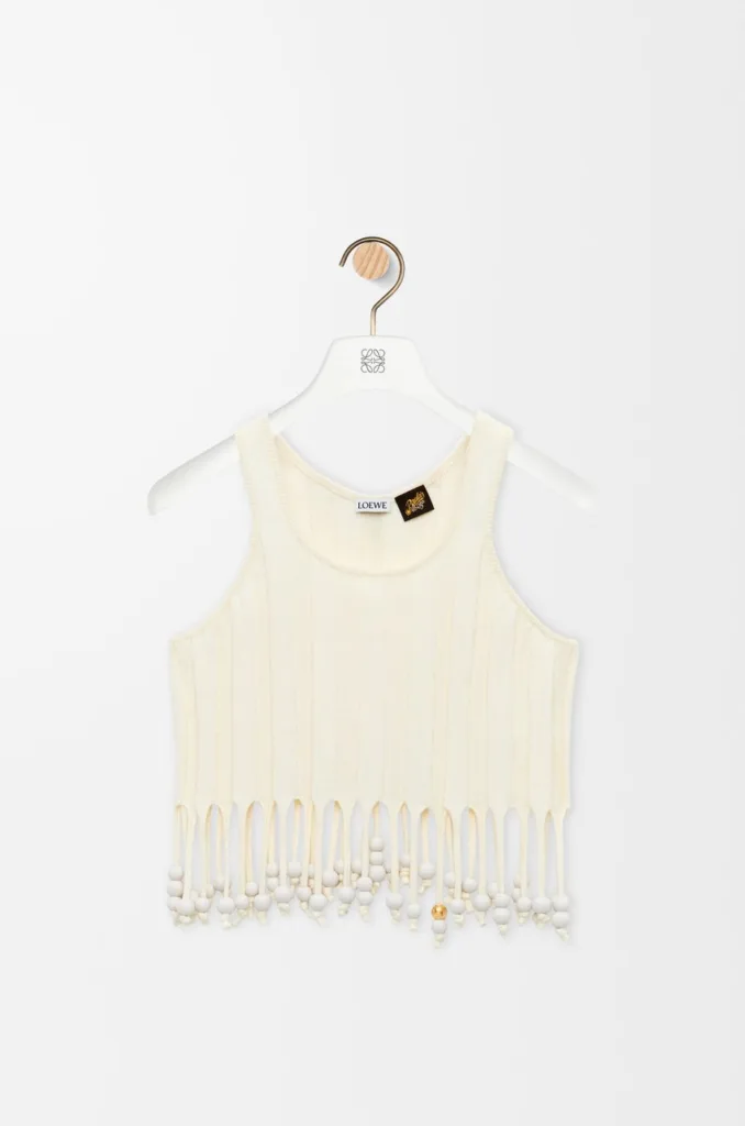 Loewe Top in Lightweight Ecru Cotton with Fringed Hem
