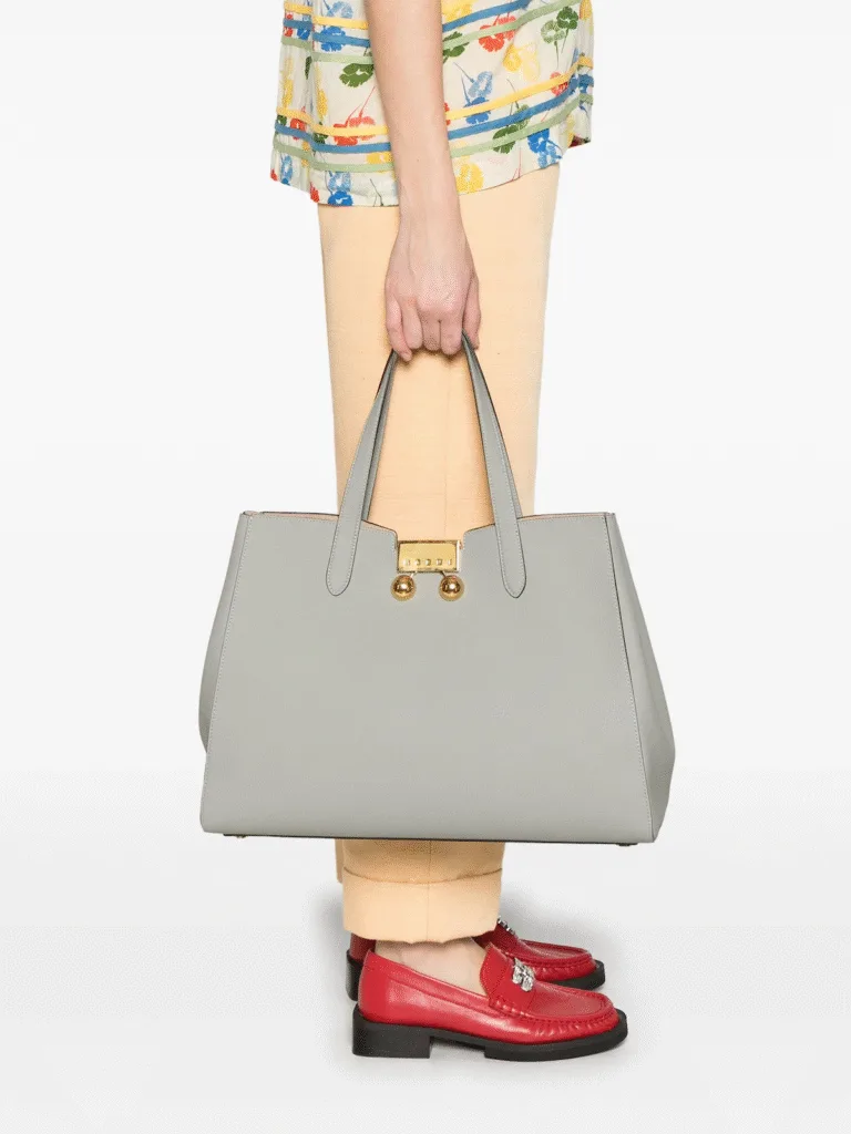 Marni Trunkaroo Grey Leather Tote Bag