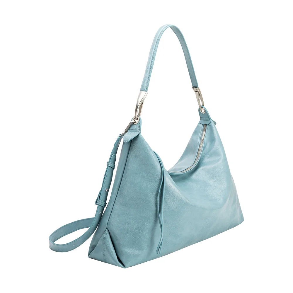 Melie Bianco Blue Charlie Crinkly Recycled Vegan Leather Tote Bag