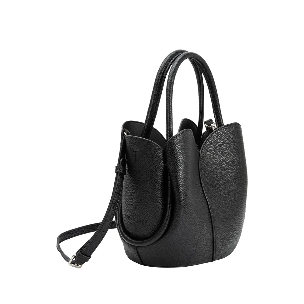 Melie Bianco Tulip Black Recycled Vegan Leather Top Handle Bag