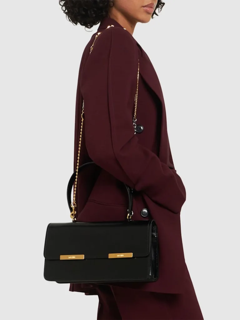 Moschino Metal Plaque Black Leather Shoulder Bag