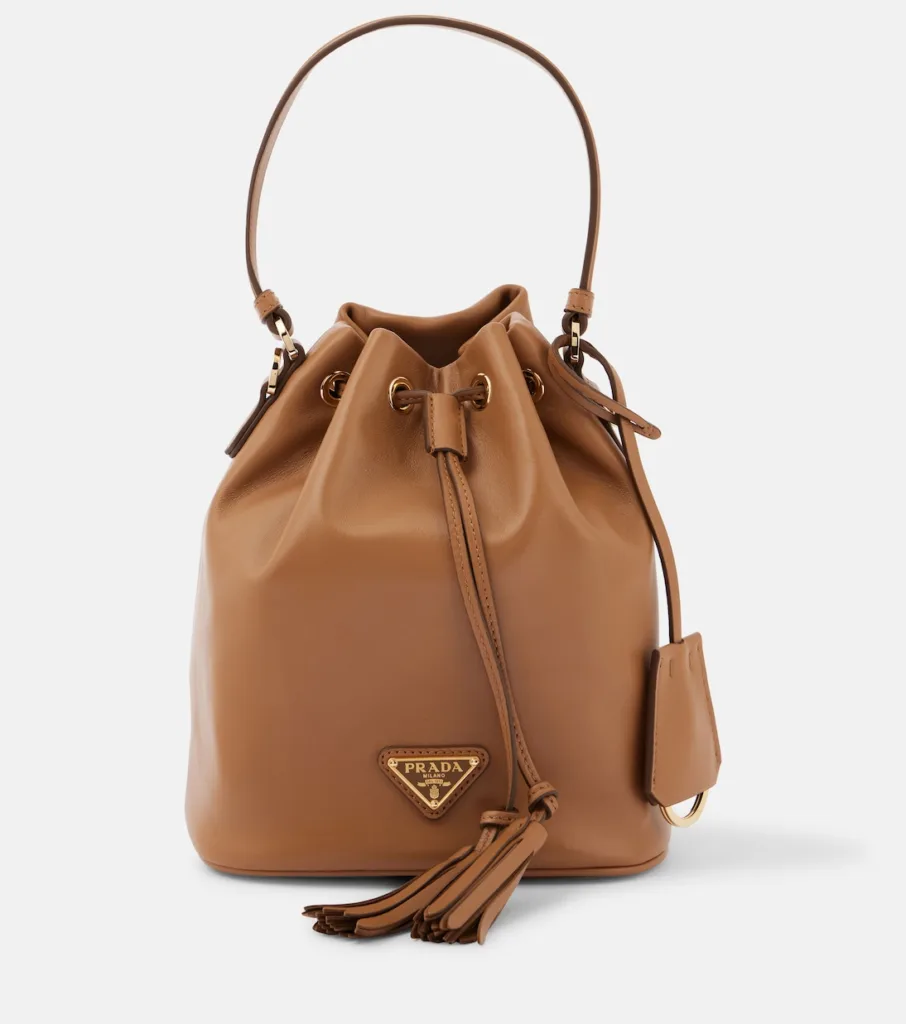 Prada Small Caramel Brown Leather Bucket Bag